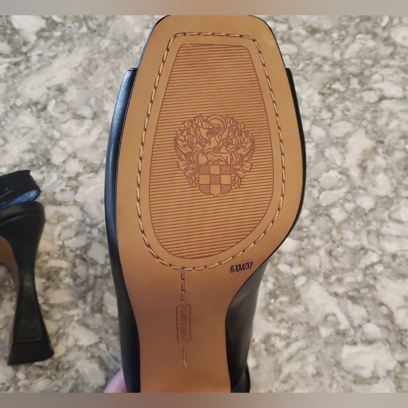NEW Vince Camuto Releen Flare Heel Black Leather Slingback Square Toe Pumps - Picture 10 of 11